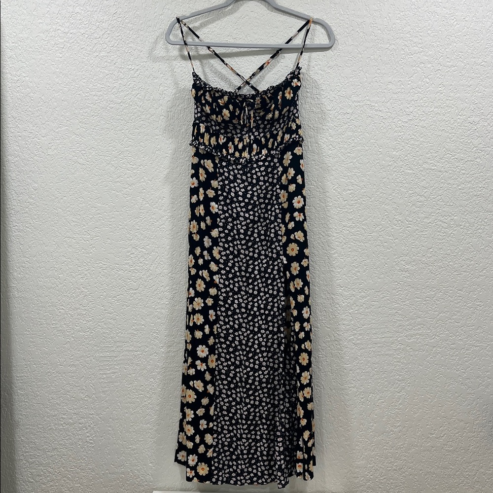 Free People Black Smocked Floral Sundress with Cream/Yellow Accents size XSmall - Picture 2 of 15